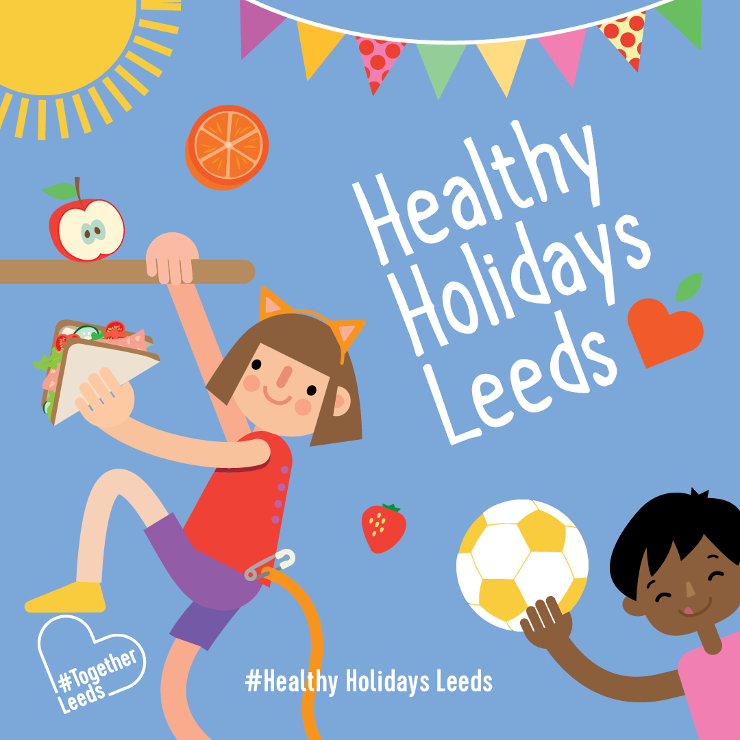 Healthy holidays E&S healthy holidays illustration of two happy children of diverse heritage