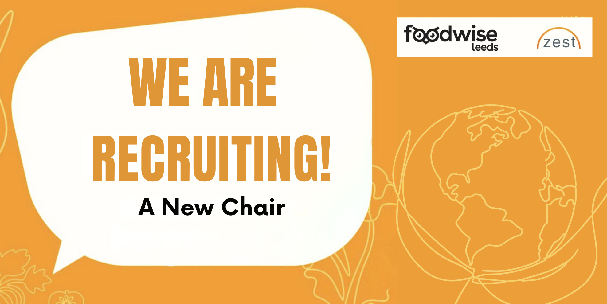 we are hiring a new chair
white lettering in orange background
