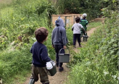 community composting three children with caddies